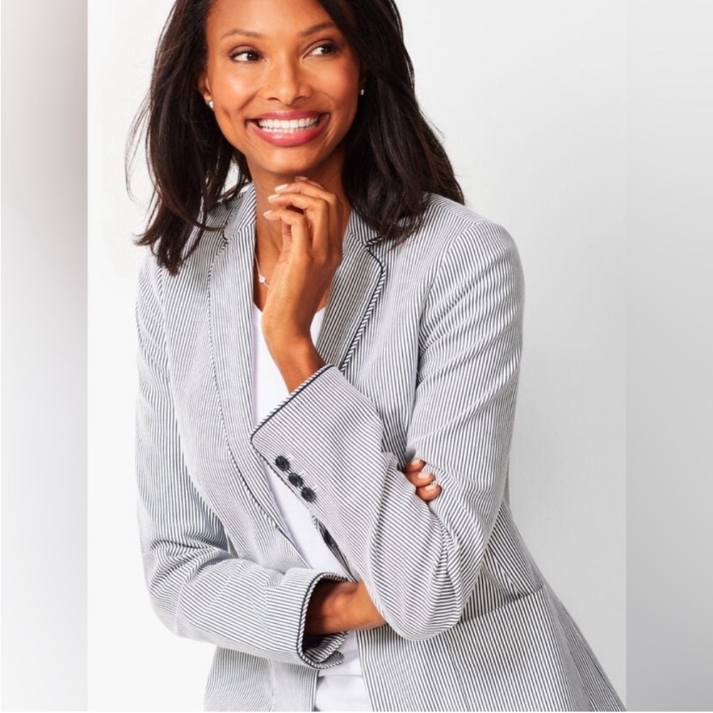 Talbots Navy and White Pinstripe Blazer Suit Jacket